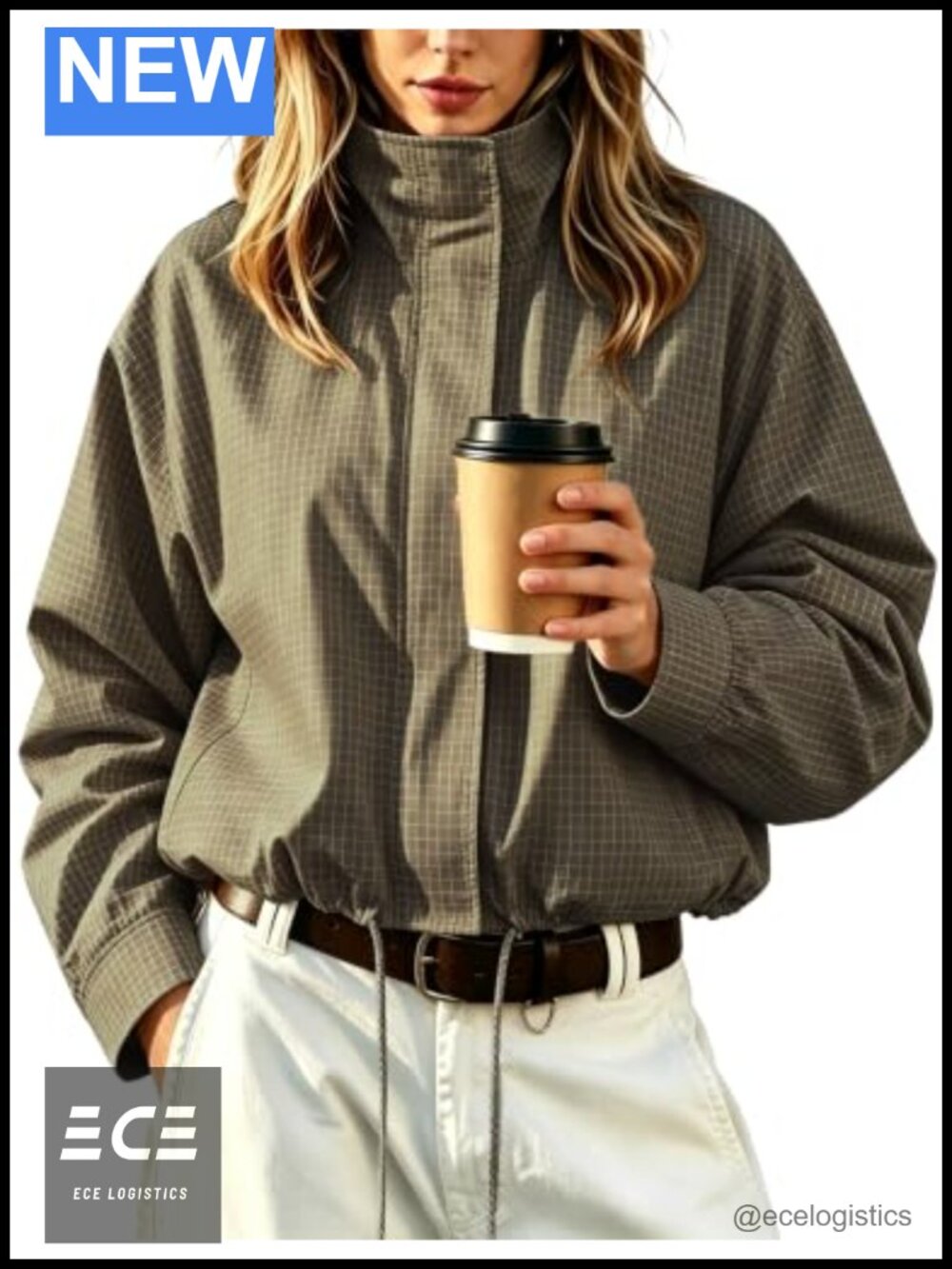 Women's Gingham Cropped Lightweight Windbreaker Jacket Casual Coat